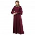 Umbrella cut abaya with long cuff sleeves- Wine Berry